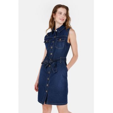 Rochie-camasa din denim cu buzunare aplicate