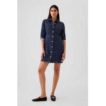 Rochie de denim cu buzunar pe piept