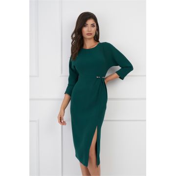 Rochie Kathy verde conica office cu accesoriu in talie