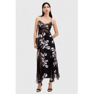 AllSaints rochie din matase JASMINE culoarea negru, maxi, evazati, W029DB