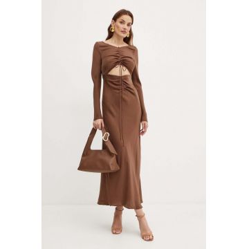 Bardot rochie DARING culoarea maro, maxi, evazati, 59388DB