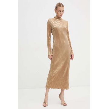 Never Fully Dressed rochie Gold Plisse Sophia Dress culoarea auriu, maxi, drept, NFDDR1589