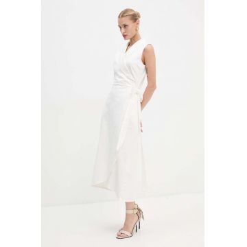 Never Fully Dressed rochie jeans Brooklyn culoarea bej, midi, evazati, NFDDR1501