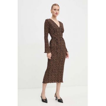 Never Fully Dressed rochie Leopard Celeste Dress culoarea bej, midi, drept, NFDDR1701