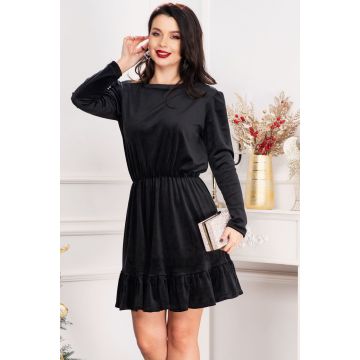 Rochie in clos Cherry din catifea neagra cu volanas