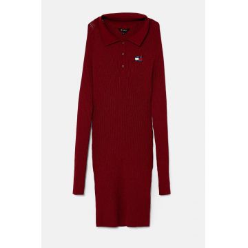 Tommy Jeans rochie culoarea bordo, mini, mulata, DW0DW18734