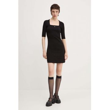 Tommy Jeans rochie culoarea negru, mini, mulata, DW0DW18732