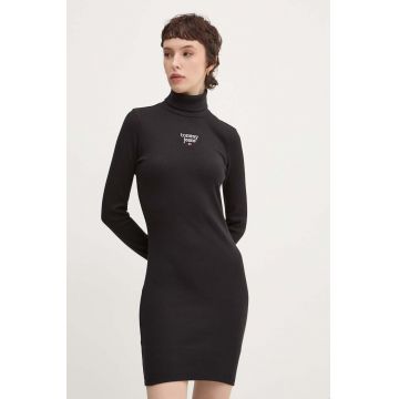 Tommy Jeans rochie culoarea negru, mini, mulata, DW0DW19678