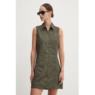 Tommy Jeans rochie culoarea verde, mini, drept, DW0DW18468