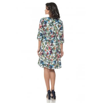 888111875-Rochie Multicolor cu snur in talie si model floral