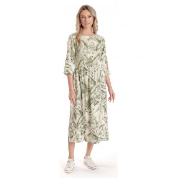 888144384-Rochie Lunga Dama V271 - crem cu imprimeu floral verde