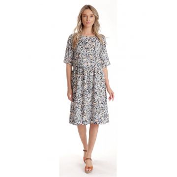 888144387-Rochie Medie Dama V274 - Imprimeu MicroFloral Bleu