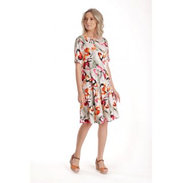 888144391-Rochie cu Volane Dama V278 - Crem cu Imprimeu Floral