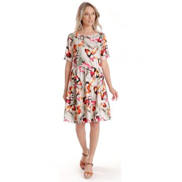 888144391-Rochie cu Volane Dama V278 - Crem cu Imprimeu Floral