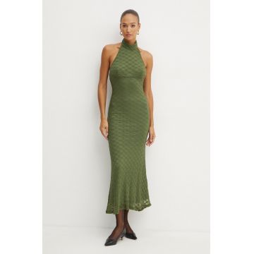 Bardot rochie OLA culoarea verde, maxi, mulata, 59403DB