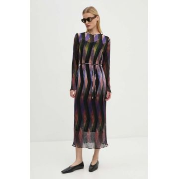 Never Fully Dressed rochie Purple Zig Zag Gaia Plisse midi, evazati, NFDDR1515