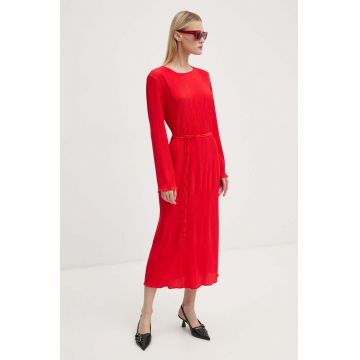 Never Fully Dressed rochie Red Gaia Plisse culoarea rosu, midi, evazati, NFDDR1549