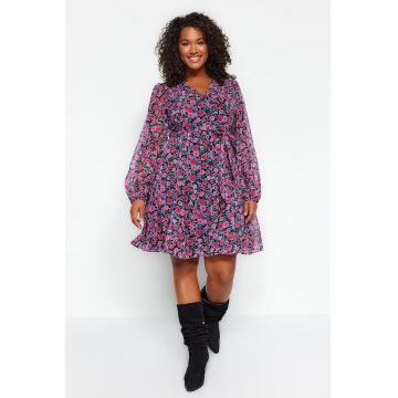 Rochie cu decolteu in V si maneci lungi Plus Size