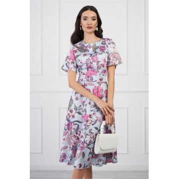 Rochie DY Fashion midi bleu cu imprimeuri florale roz