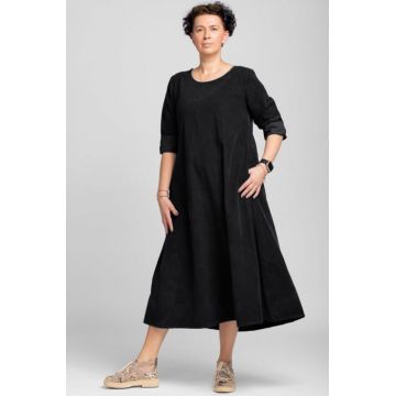 Rochie lunga din catifea reiata, A-line, negru