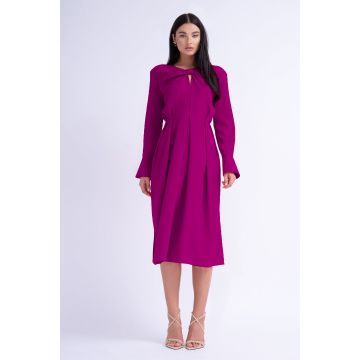 Rochie midi fuchsia cu inel si pliuri