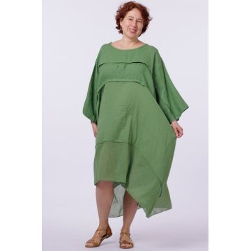 Rochie oversize verde olive, din in si batist de bumbac