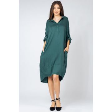 Rochie verde gucci Stella Milani din tencel, cu inel metalic pe spate