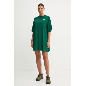 The North Face rochie Essential Tee Dress culoarea verde, mini, oversize, NF0A87NFNL11