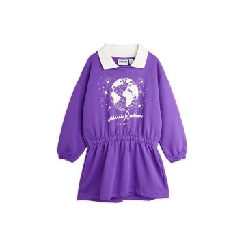 Mini Rodini rochie din bumbac pentru copii culoarea violet, mini, evazati, 2475010645