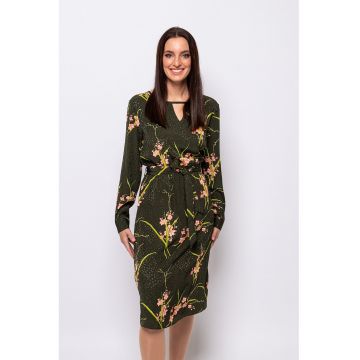 Rochie cu imprimeu floral si cordon in talie Vebona