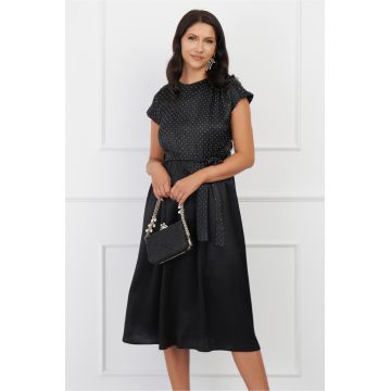 Rochie DY Fashion neagra cu strasuri pe bust si curea in talie