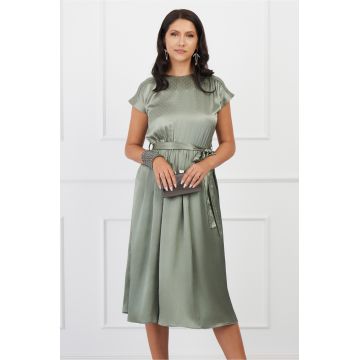 Rochie DY Fashion verde fistic cu strasuri pe bust si cordon in talie