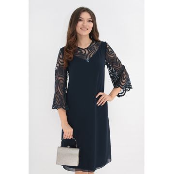 Rochie eleganta bleumarin cu maneci din dantela