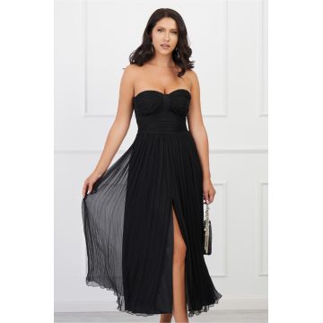 Rochie Ginette neagra din matase naturala