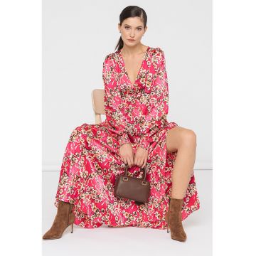 Rochie maxi cu decolteu in V si model floral