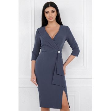 Rochie MBG bleumarin cu accesoriu si peplum in talie