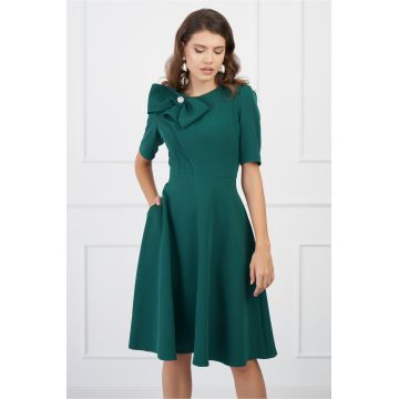 Rochie MBG verde cu funda maxi pe bust