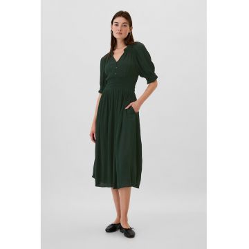 Rochie midi cu buzunare laterale si talie elastica