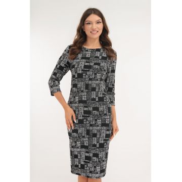 Rochie neagra cu print geometric alb