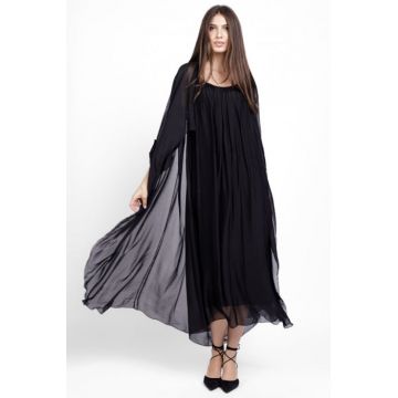 Compleu cu rochie si blazer din matase naturala, negru