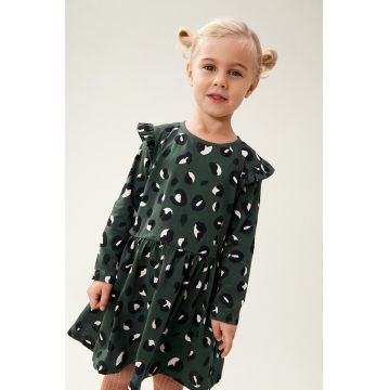 Liewood rochie din bumbac pentru copii Lima Printed Frill Longsleeve Dress culoarea verde, mini, evazati, LW19484