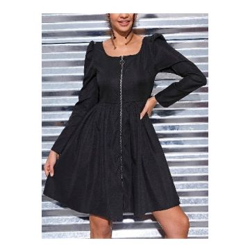 Rochie cu maneca lunga si fermoar, negru