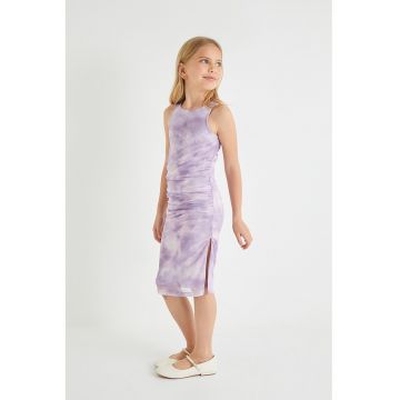 Rochie cu model tie-dye si detalii cu fronseuri