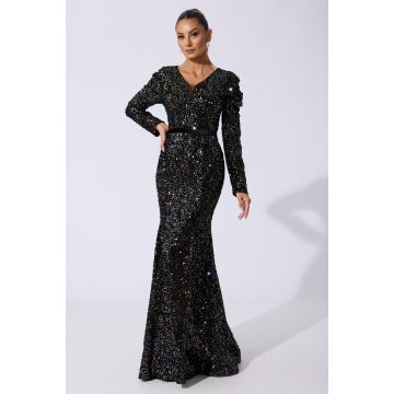 Rochie de ocazie din catifea cu paiete Kadiance Neagra