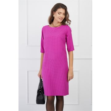 Rochie Dora fucsia cu imprimeu pepit