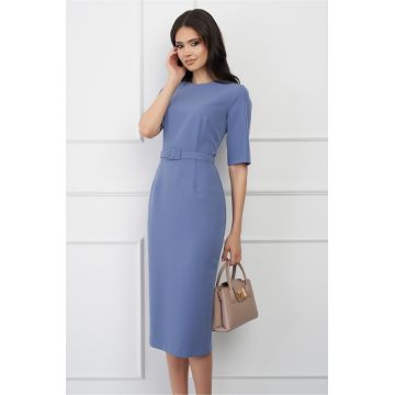 Rochie DY Fashion bleu conica cu maneci scurte si curea in talie