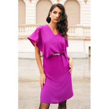 Rochie DY Fashion mov din voal cu accesoriu in talie