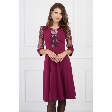 Rochie Ella Collection Ecaterina magenta cu broderie roz