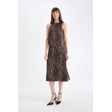 Rochie fara maneci - cu animal print si slit lateral