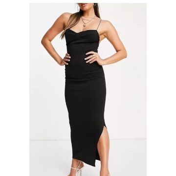 Rochie maxi cu bretele si spatele gol, negru, L